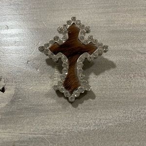 Blingy Cowhide Pendant Cross- Can clip to a number of items!